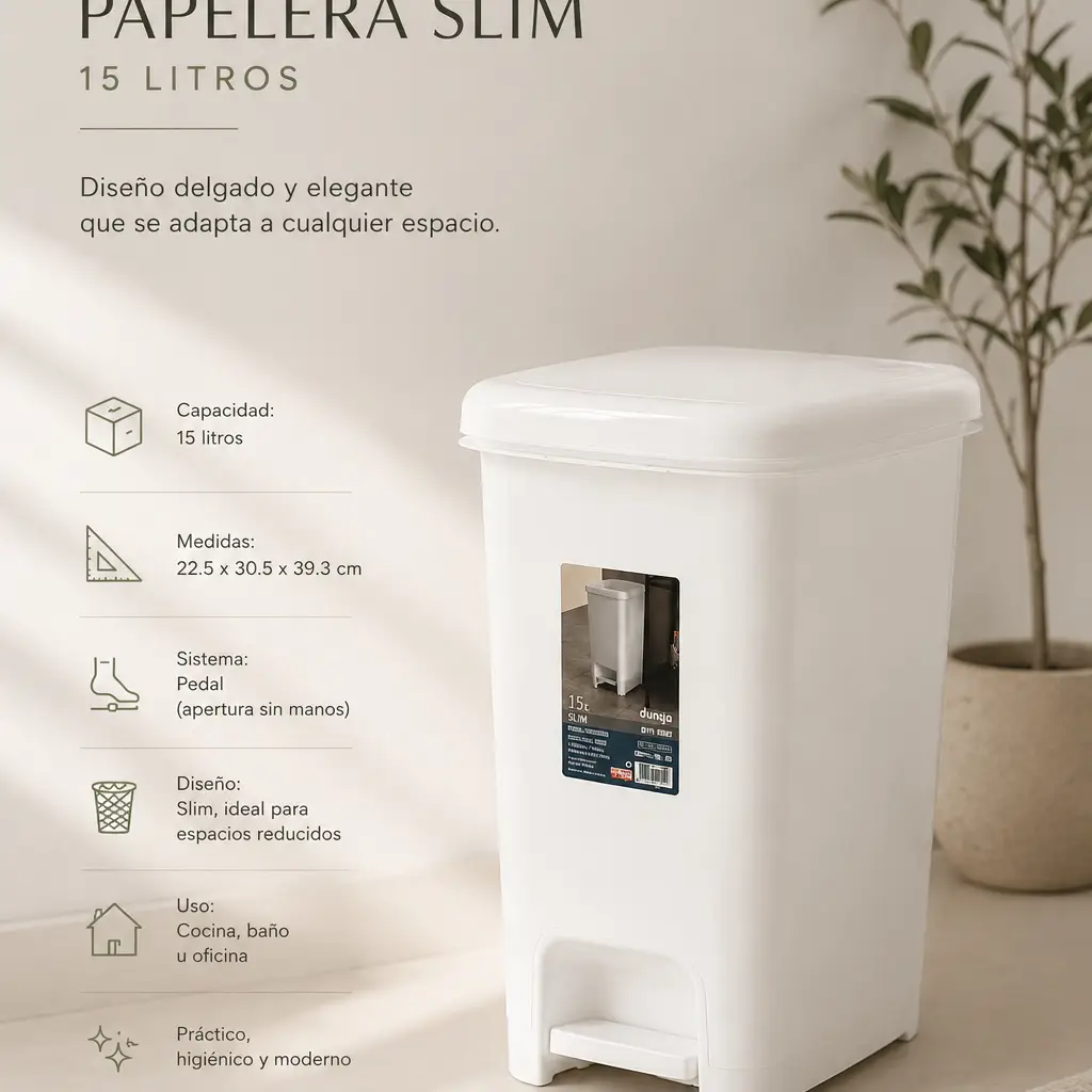 Cesto con Pedal SLIM 15LT Blanco's photo #1
