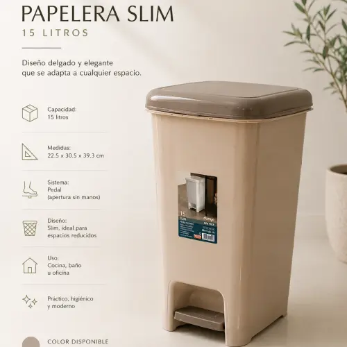Cesto con Pedal SLIM 15LT beige's photo #1
